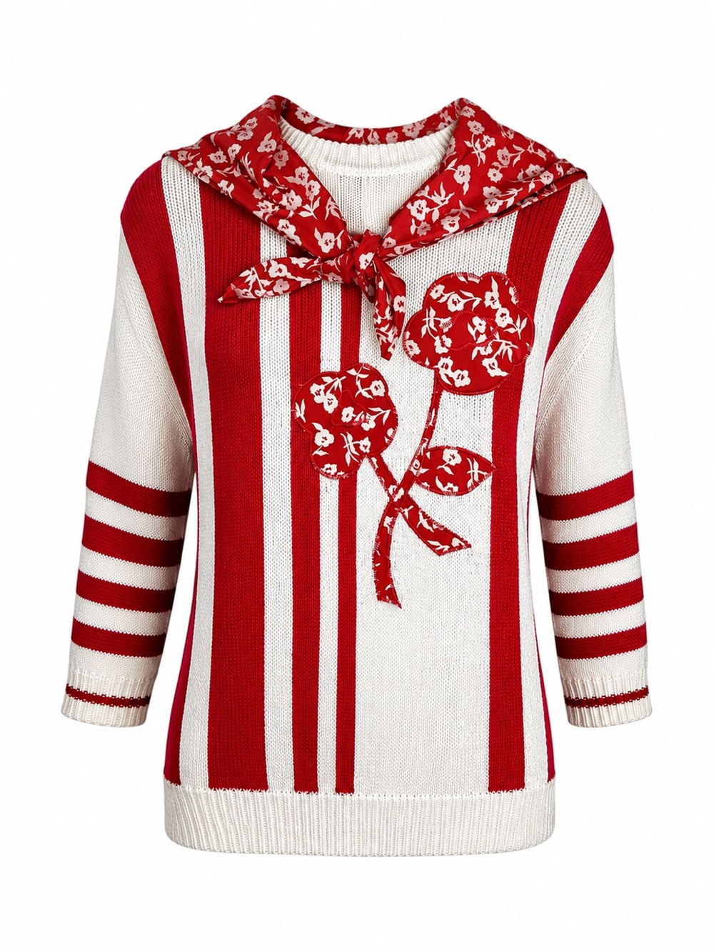 Vintage Koret NWT Deadstock Red White Floral Striped Sweater S